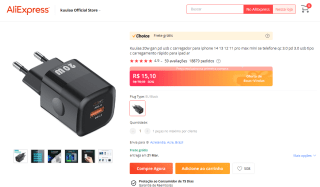 Carregador da Kuulaa de 20W para Iphone - R$ 15,10