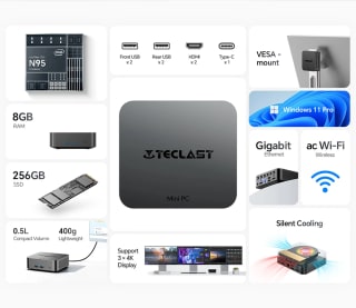 Teclast N20 Pro, Mini PC Intel 12th Gen. N95, Windows 11 Pro, 8GB+256GB por 128,35€
