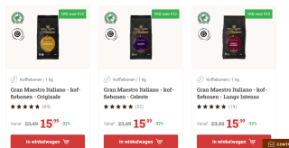 Kortingscode Koffievoordeelshop voor 25% korting op Gran Maestro koffiebonen