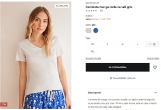 Camiseta manga corta canalé gris por 3,99€