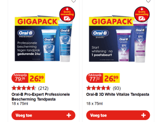 Oral-B Pro-Expert Professionele Bescherming of 3D White Vitalize Tandpasta 18 stuks voor €26,99 bij Kruidvat