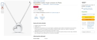 Collar Bizzarro Corazón Plata $660 | Descuento Amazon