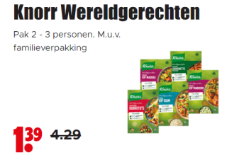 Knorr Wereldgerechten Pak 2 - 3 personen voor €1,39 bij Dirk