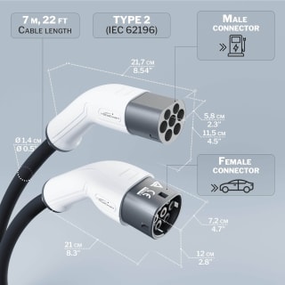 Oplaadkabel voor elektrische auto type 2, 22 kW – 7 m voor €74,99 dmv code