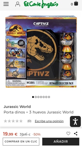 Porta dinos + 3 huevos Jurassic World por 19,99€.