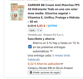 GARNIER BB Cream Anti-Manchas FPS 50 Hidratante por 6,03€