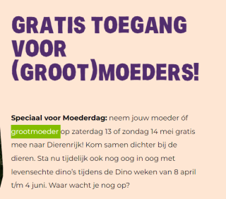 Gratis toegang voor (groot)moeders bij Dierenrijk