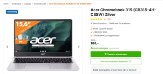 ACER Chromebook 315 CB315-4H-C3SW - 15.6 inch - Intel Celeron - 4 GB - 128 GB voor €188 bij Expert