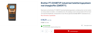 Brother PT-E310BTVP industrieel beletteringsysteem met draagkoffer voor €72,26 bij Officecentre