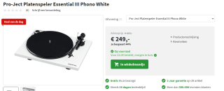 Pro-Ject Essential III Phono wit hoogglans Platenspeler voor €249 bij Art & Craft