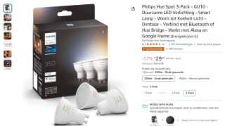 Philips Hue Spot 3-Pack GU10 voor €29,99 bij Amazon