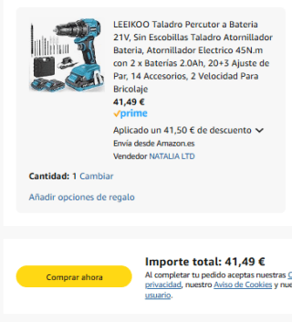 LEEIKOO Taladro Percutor a Bateria 21V con 2 x Baterías 2.0Ah, 20+3 Ajuste de Par, 14 Accesorios por 41,49€