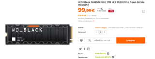 Disco duro interno WD Black SN850X 1TB SSD por 99.99€