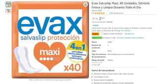 Evax Salvaslip Maxi, 40 Unidades, Siéntete Fresca y Limpia Durante Todo el Día por 1,81€