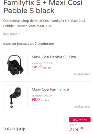 Maxi-Cosi Pebble S Tonal Black + Maxi Cosi Family Fix S Base voor €219 bij Prénatal
