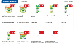 Alle Campina yoghurt of kwark 1+1 gratis bij jan Linders