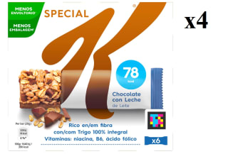 4 Paquetes de Barritas de cereales integrales con chocolate con leche belga Special K Kellogg's pack de 6 unidades de 20 g. por 7.81€
