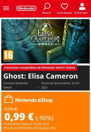 Ghost: Elisa Cameron Nintendo Switch 0,99€.