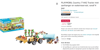 Playmobil Tractor met aanhanger en watertank voor €23,49 met Amazon prime