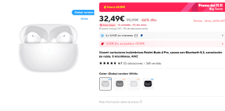 Xiaomi auriculares inalámbricos Redmi Buds 4 Pro por 29,49€