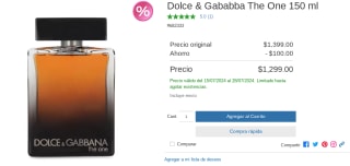 Perfume Dolce & Gababba The One 150ml por $1,299 en Costco