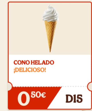 Cono helado por 0,50 en burguer King D15