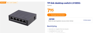 TP-LINK LS1005G netwerk switch voor €7,95 bij de Action