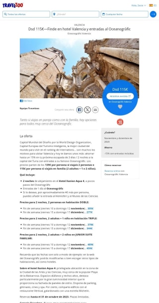 3 días de Finde Hotel en Valencia + Entradas Oceanográfic por 139€ por persona.