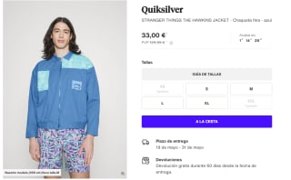 Chaqueta estilo Vintage para Hombre Quiksilver x Stranger Things The Hawkins por 33€