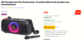 JBL PartyBox On The Go Essential - Draadloze Bluetooth speaker voor €219 bij Bol.com