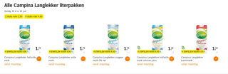 Alle Campina Langlekker literpakken 4 voor €4 bij de AH