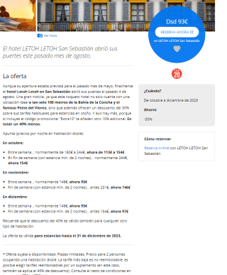 Estancia en el hotel Letoh Letoh en San Sebastián desde 93€