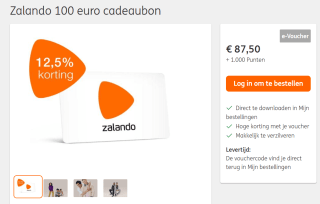 Zalando €100 cadeaubon voor €87,50 + 1000 ing punten