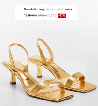 Sandalia serpiente metalizada para Mujer por 11.99€