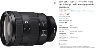 Sony FE 24-105mm f/4.0 G OSS voor €749 bij Amazon