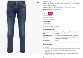Only & Sons heren jeans voor €17,99 bij Amazon