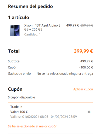 Xiaomi 13T de 8GB/256gb por 399,99€