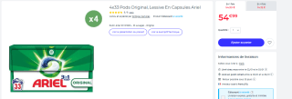 Paquet lessive Ariel 4x33 Pods Original, Lessive En Capsules Ariel à 54,99€