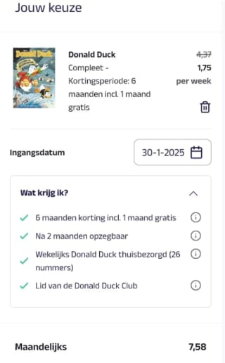 6 maanden korting incl. 1 maand gratis Donald Duck Voordeel abonnement