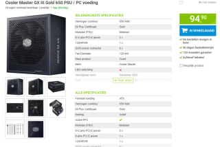 Cooler Master GX III Gold 650W PSU PC voeding voor €94,90 bij Megekko
