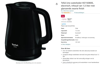 Tefal KO1508 waterkoker 1,5 l voor €22,76 bij Amazon
