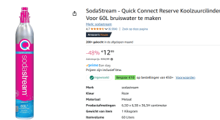 SodaStream Quick Connect reserve Koolzuurcilinder voor €12,99 bij Amazon
