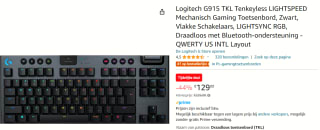 Logitech-G G915 Lightspeed TKL GL Tactile QWERTY US toetsenbord voor €129 bij Amazon