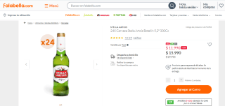 Pack de 24 cervezas Stella Artois 5,2° 330 Cc por $ 11.990