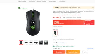 Ratón Gaming con sensor óptico, marca Razer DeathAdder Essential por 17,38€