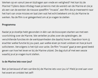 Gratis naar de speelfilm “Invasie” tijdens de info avond van de Marine