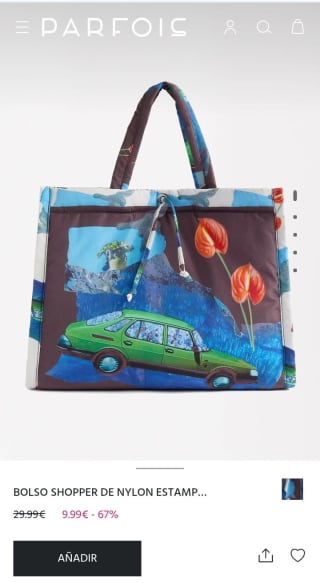 Bolso Shopper de nylon estampado por 9,99€.