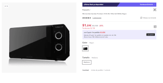 Microondas con Grill 20L 700W Cecotec ProClean 3130 por 51.59€ (Cuenta Nueva 41.59€)