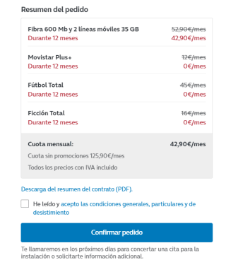 Fibra 600 Mb, 2 líneas móviles 35 GB y todo el fútbol, cine y series por 42,90€