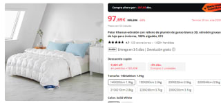 Edredón con relleno de plumón de ganso blanco por 79,70€